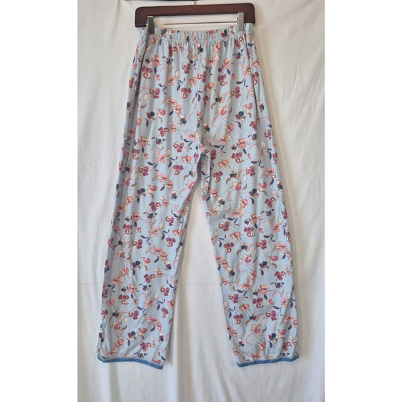 Sold! Garnet Hill Asian Wrap Blue Pink Floral Organic Cotton Pajama Set Large - Picture 12 of 13